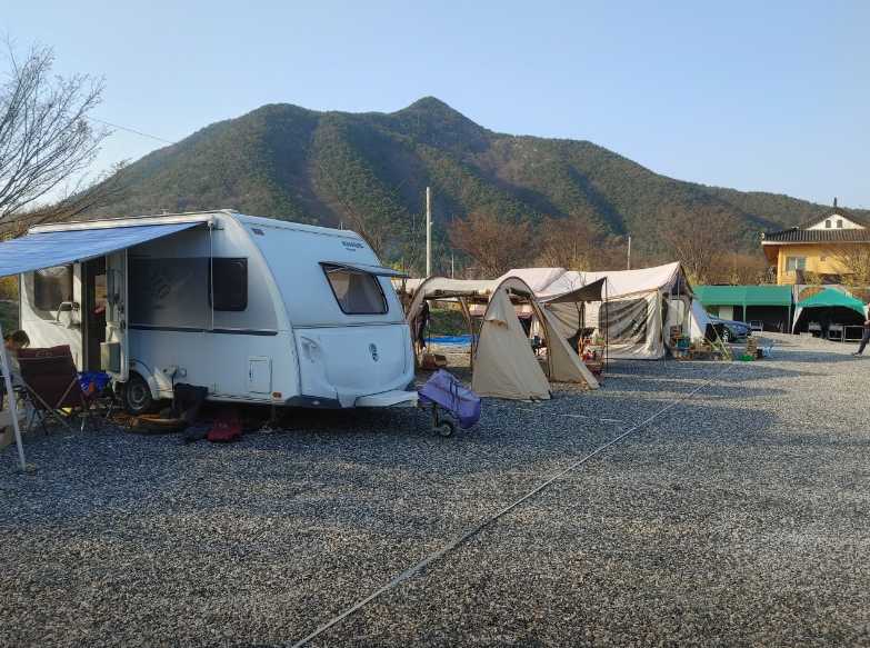 충청도 보은 속리산 근처 야영장 캠핑장 카라반 텐트 트레일러 정이품송관광농원