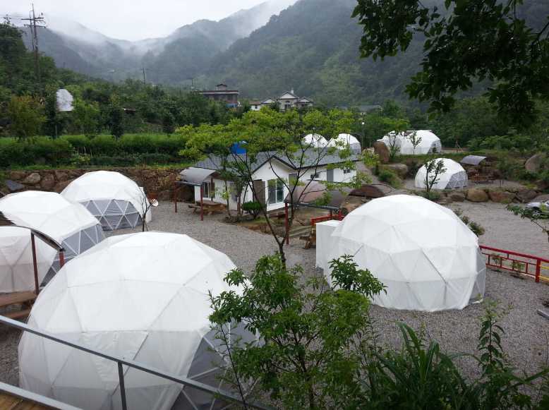 경남 함양 지리산 야영장 캠핑장 돔형 텐트 칠선 계곡 글램핑