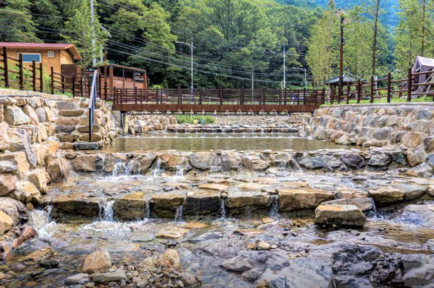 대구 도심 수성구 카라반 숙소 데크 사이트 오토 캠핑장 계곡 진밭골 야영장