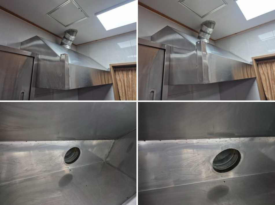매점 상가 식당 스테인리스 표면 주방 후드 세척 하얀 물자국 물때 제거 인천 부천 시흥 청소 업체 킵클리너